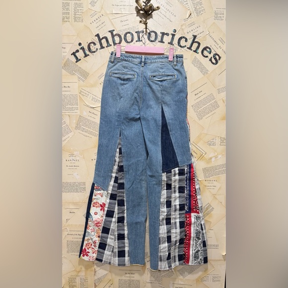 Free People Cortez Pierced Wide Leg Jean Mixed Floral Bandana Plaid Print - Picture 10 of 10